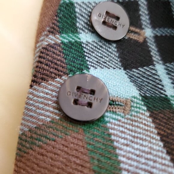 Givenchy Vintage 90's Multi-Color Plaid Women's Wool Blazer Logo Buttons Size 44 - Picture 13 of 16